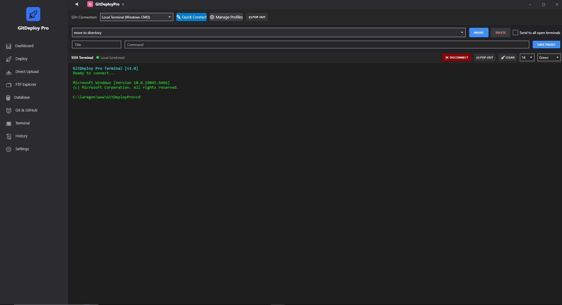 Terminal command presets combo