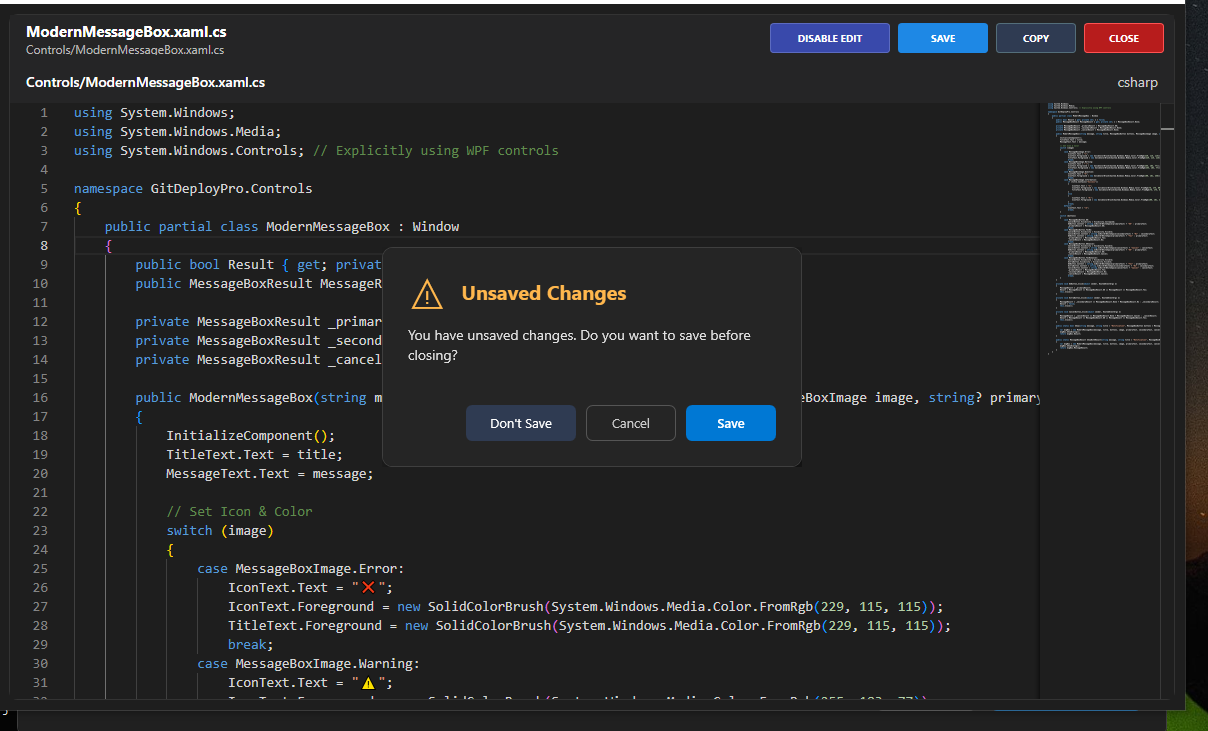 Modern unsaved dialog